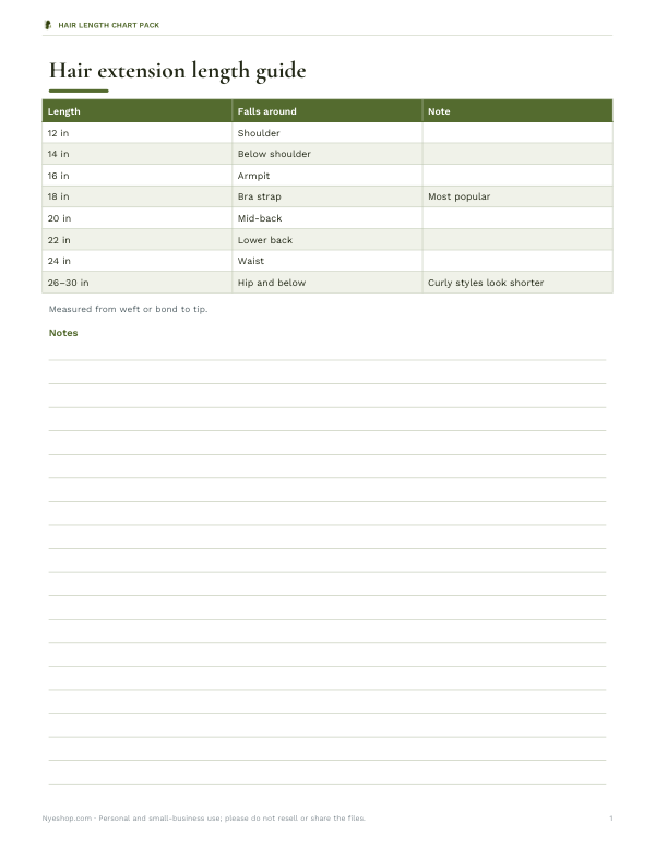 Preview of Printable Hair Extension Length Chart