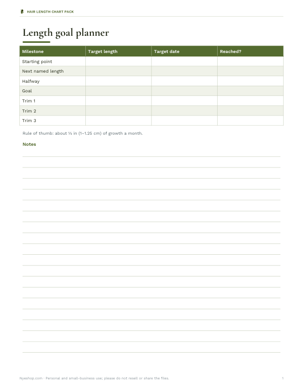 Preview of Printable Hair Length Goal Planner