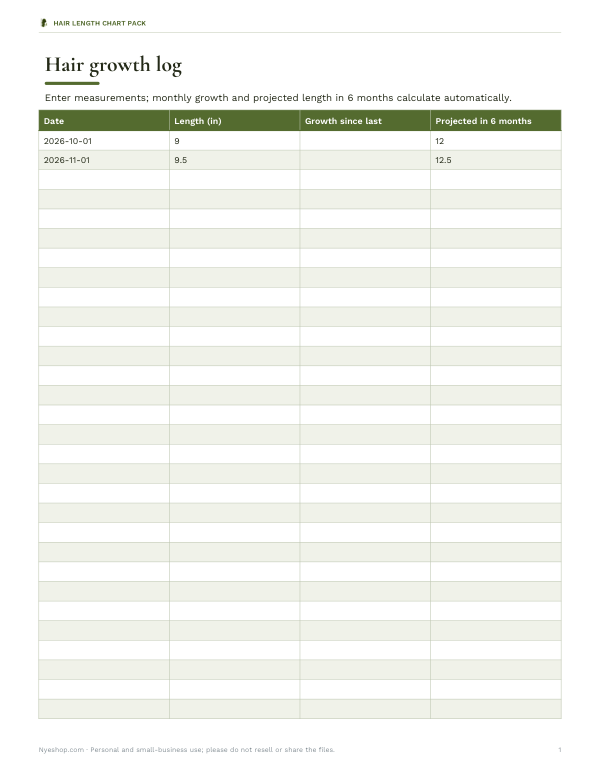Preview of Printable Hair Growth Log