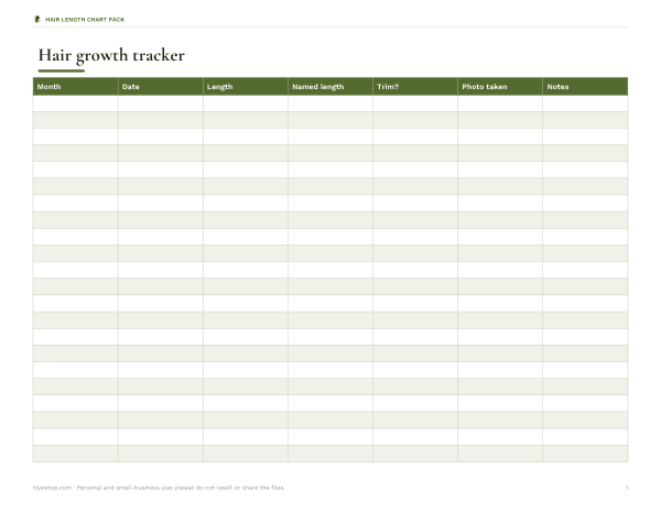 Preview of Printable Hair Growth Tracker