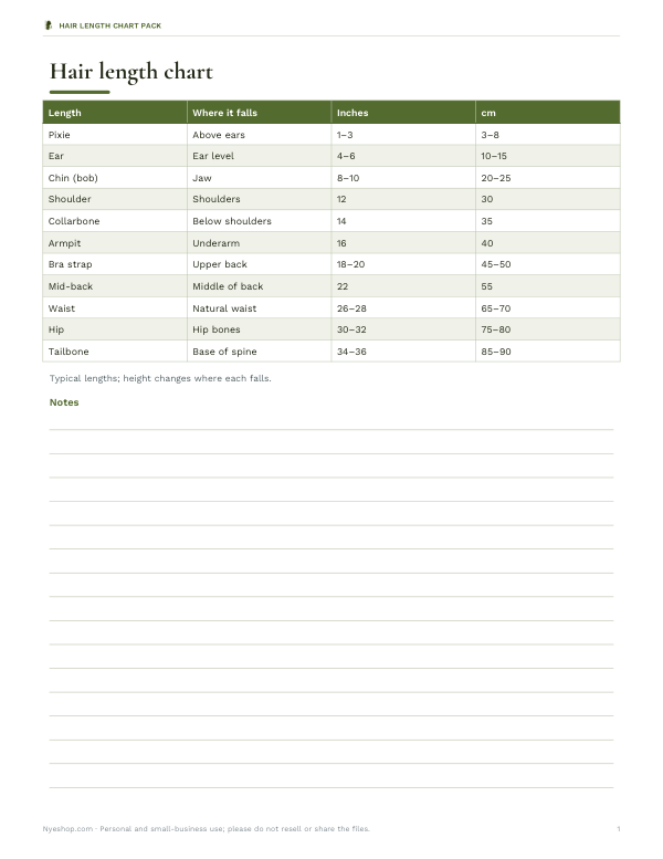 Preview of Printable Hair Length Chart